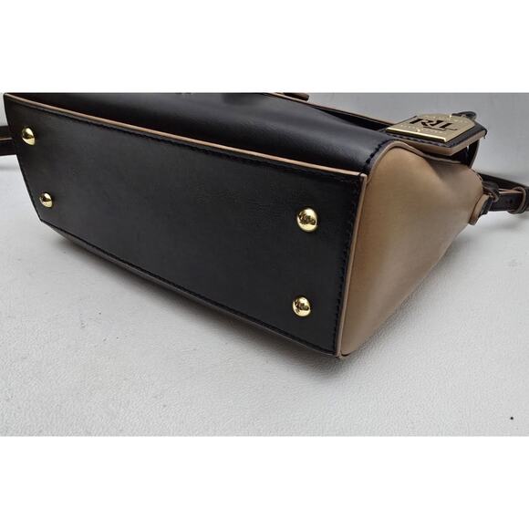Lauren Ralph Lauren Raquel Medium Messenger Bag Leather Black Tan Trim $249 - Picture 10 of 14